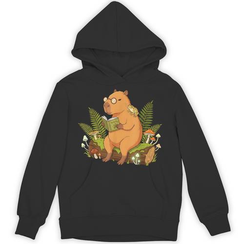 Cottagecore Capybara Reading Herbology Book Goblincore Frog Unisex Hoodie - Bookorys