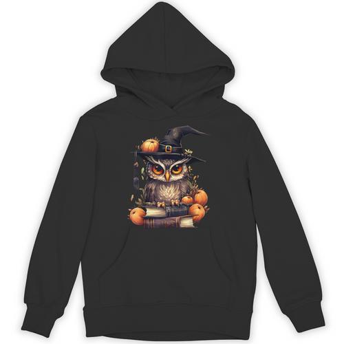 Cottagecore Owl Witch Hat On Book Pumpkin Halloween Costume Unisex Hoodie - Bookorys
