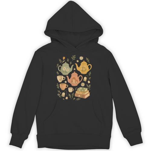 Cottagecore Whimsical Elements Teapots Books Unisex Hoodie - Bookorys