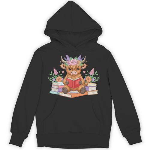 Cute Baby Highland Cow Reading Book Lover Toddler Unisex Hoodie - Bookorys UK