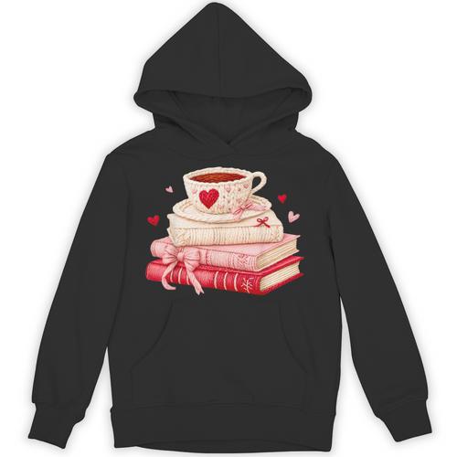 Cute Books And Coffee Crochet Valentines Day Tee For Couples Unisex Hoodie - Bookorys UK