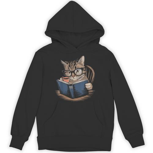 Cute Cat Reading Books With Tea Unisex Hoodie - Bookorys CA