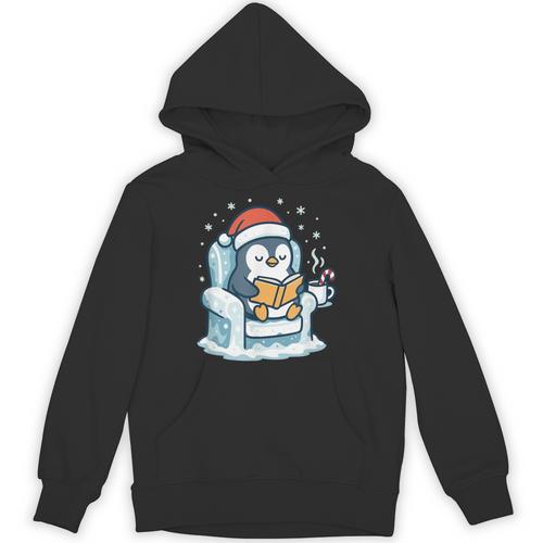 Cute Christmas Penguin Reading Book Cozy Winter Holiday Art Unisex Hoodie - Bookorys