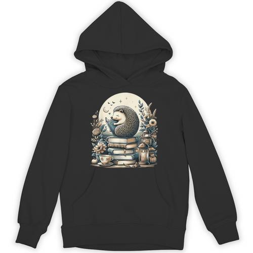 Cute Cottagecore Aesthetic Hedgehog Reading Book Nerd Unisex Hoodie - Bookorys AU