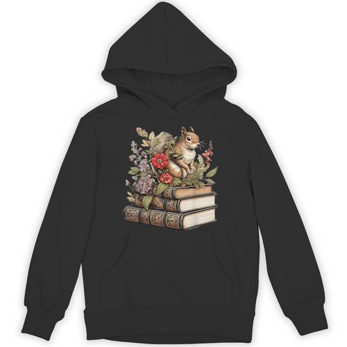 Cute Cottagecore Aesthetic Squirrel With Flowers Books Unisex Hoodie - Bookorys DE