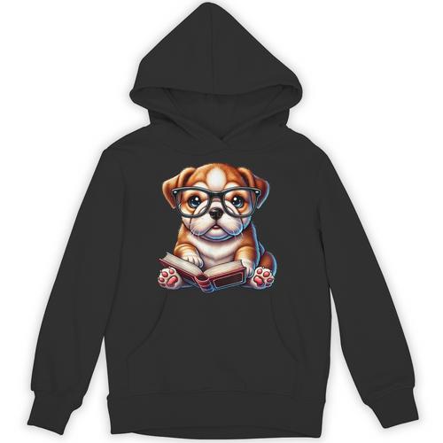 Cute Dog Puppy English Bulldog Reading Book Unisex Hoodie - Bookorys DE