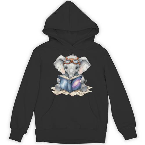 Cute Elephant Reading Universe Book Unisex Hoodie - Bookorys