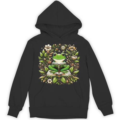 Cute Floral Frog Book Reading Unisex Hoodie - Bookorys AU