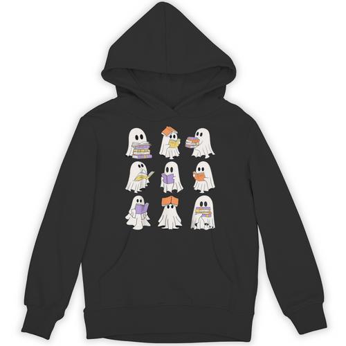 Cute Ghost Reading Books Teacher Halloween Reading Men Women Kids Unisex Hoodie - Bookorys