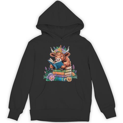 Cute Highland Cow Reading Book Baby Cow Bookworm Unisex Hoodie - Bookorys DE