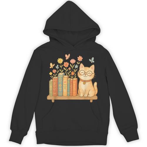 Cute Kawaii Cat Books Flowers Unisex Hoodie - Bookorys