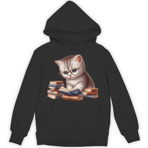 Cute Kitten Bookworm Adorable Cat With Glasses Reading Book Unisex Hoodie - Bookorys