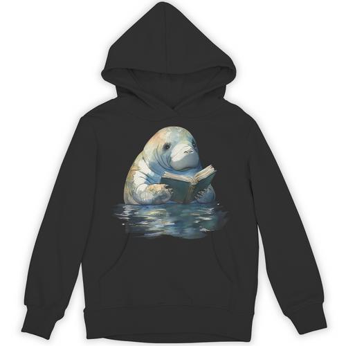Cute Manatee Reading Book Bookworm Readers Manatee Lover Unisex Hoodie - Bookorys