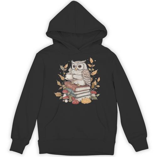 Cute Owl Sitting On Books With Coffee Cottage Core Unisex Hoodie - Bookorys AU