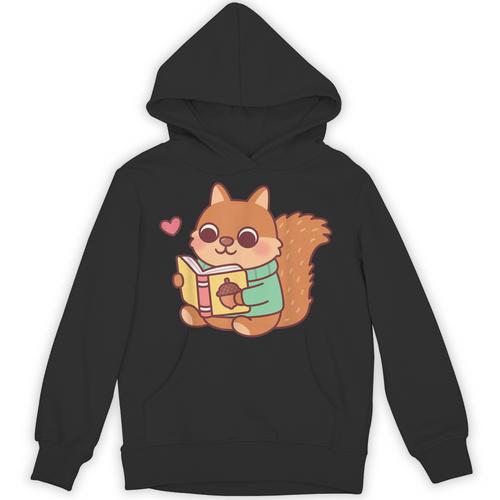 Cute Squirrel Reading A Book Lovers Anime Kawaii Women Kids Unisex Hoodie - Bookorys CA