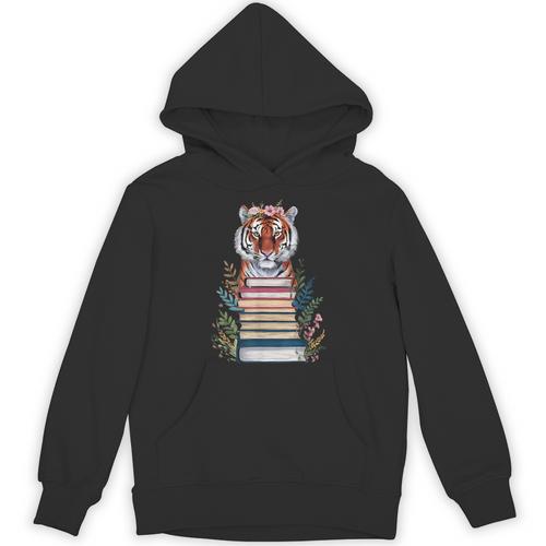 Cute Tiger With Book Floral Bookworm Librarian Book Lover Unisex Hoodie - Bookorys