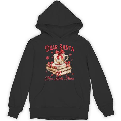 Dear Santa More Books Please Coquette Bow Books Christmas Unisex Hoodie - Bookorys