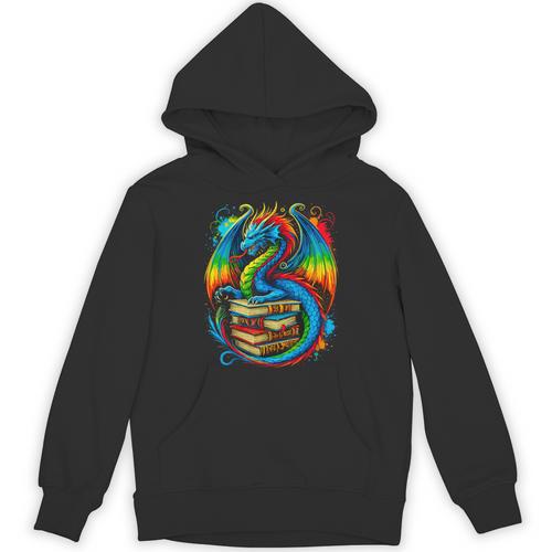 Dragon Reading Colorful Fantasy Book Lover Unisex Hoodie - Bookorys AU