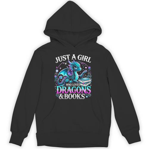 Dragon Reading Just A Girl Who Loves Dragons And Books Unisex Hoodie - Bookorys