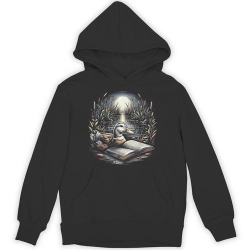 Duck Reading Book Full Moon Lake Scenery Unisex Hoodie - Bookorys DE