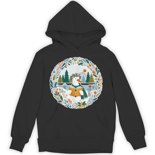 Duck Wilderness Book Reading Illustration Floral Unisex Hoodie - Bookorys UK