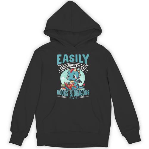 Easily Distracted By Books And Dragons Nerds Unisex Hoodie - Bookorys AU