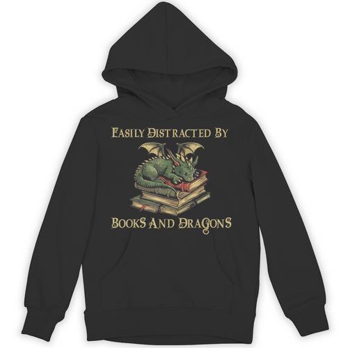 Easily Distracted By Books And Dragons Graphic Unisex Hoodie - Bookorys