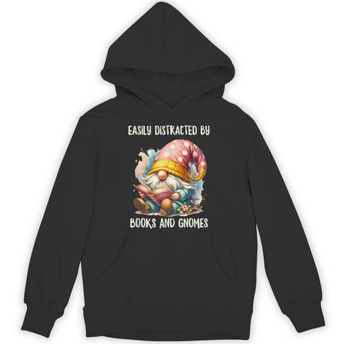 Easily Distracted By Books And Gnomes Book Reading Gnome Unisex Hoodie - Bookorys