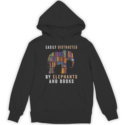 Easily Distracted By Elephants And Books Elephant Unisex Hoodie - Bookorys