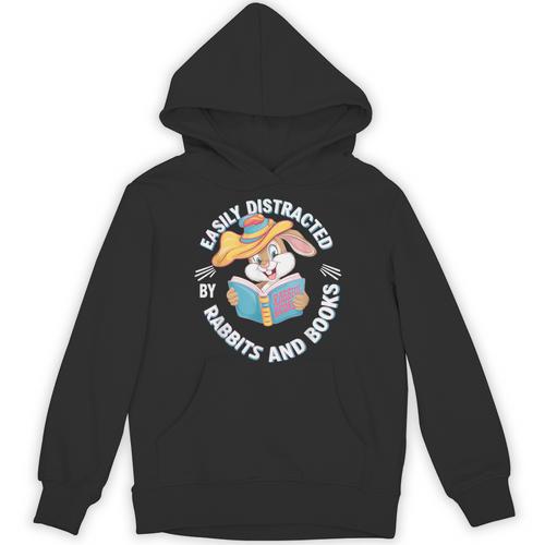 Easily Distracted By Rabbits And Books Reading Unisex Hoodie - Bookorys CA
