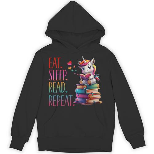 Eat Sleep Read Repeat Unicorn Read Book Reading Lovers Kids Unisex Hoodie - Bookorys