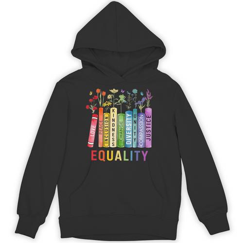 Equality Books Peace Love Compassion LGBT Gay Lesbian Pride Unisex Hoodie - Bookorys