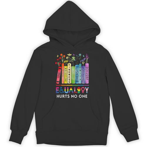 Equality Hurts No One Book Flower Rainbow Pride Month LGBTQ Unisex Hoodie - Bookorys