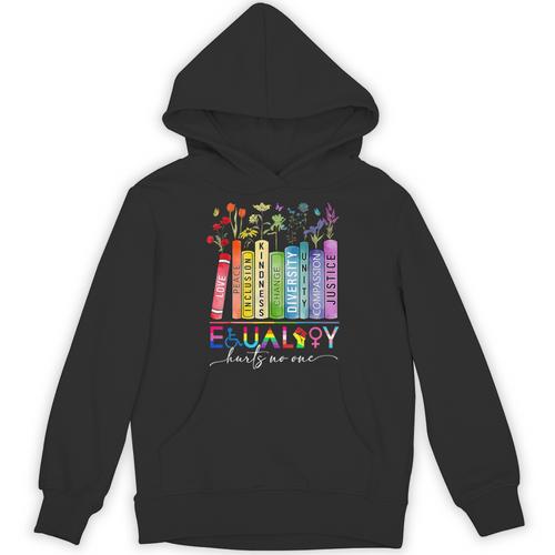 Equality Hurts No One Floral Books LGBTQ Gay Les Pride Month Unisex Hoodie - Bookorys CA