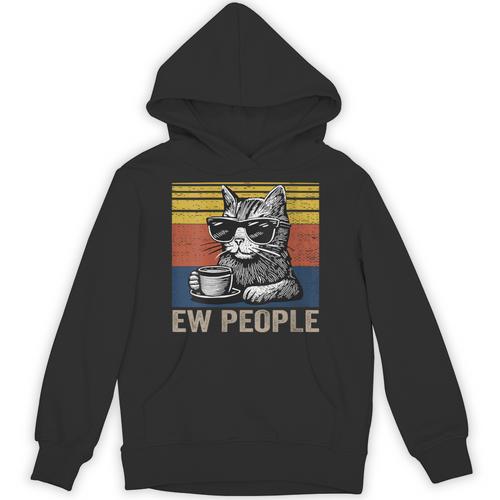 Ew People Introvert Cat Lover Crazy Vintage Cat Lady Unisex Hoodie - Raresse