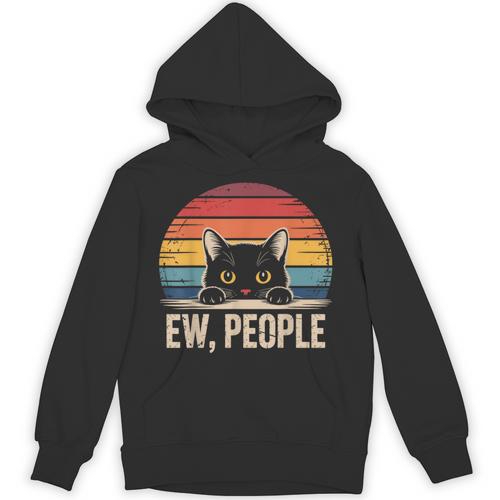 Ew People Retro Vintage Anti Social Cat Introvert Unisex Hoodie - Raresse