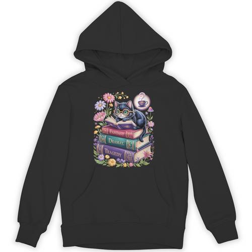 Fantasy Drama Tragedy Cute Cat Book Lover Readers Librarians Unisex Hoodie - Bookorys