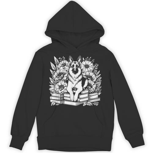 Floral Cottagecore German Shepherd Flower Book Reader Unisex Hoodie - Bookorys