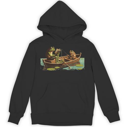 Frogs Book Boat Fishing Cottagecore Frogcore Men Women Kids Unisex Hoodie - Bookorys