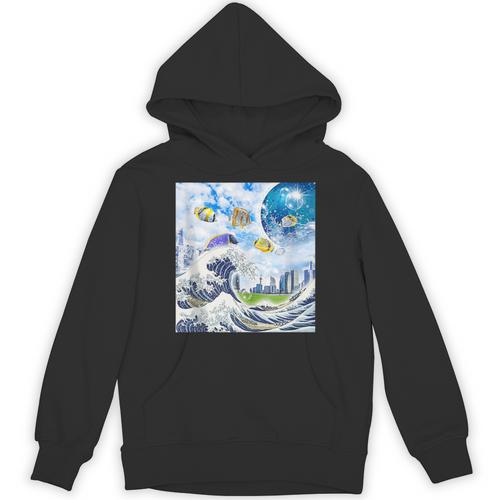 Frutiger Aero Aesthetic Tech Great Wave Of Kanagawa Fishes Unisex Hoodie - Figerry