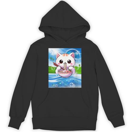Frutiger Aero Aesthetic Tech Kawaii Ramen Cat Fishes Unisex Hoodie - Figerry