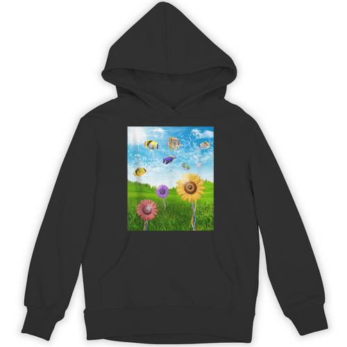 Frutiger Aero Aesthetic Tech Scenery Fishes Sunflower Unisex Hoodie - Figerry