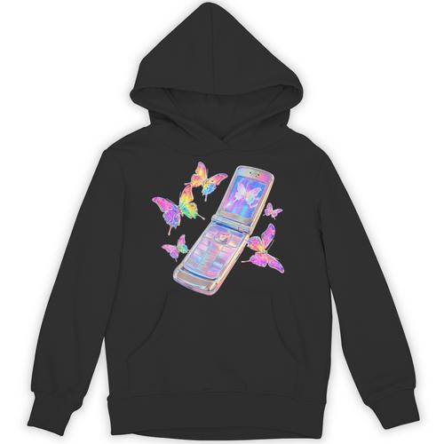 Frutiger Aero Y2K Chrome Phone Butterfly Unisex Hoodie - Figerry