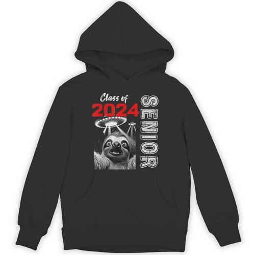 Fun Trendy UFO Sloth Graduation Class Of 2024 Senior Unisex Hoodie - Best Gift Smart