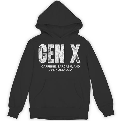 Gen X Caffeine Sarcasm 90s Nostalgia Men Women Graphic Unisex Hoodie - Figerry