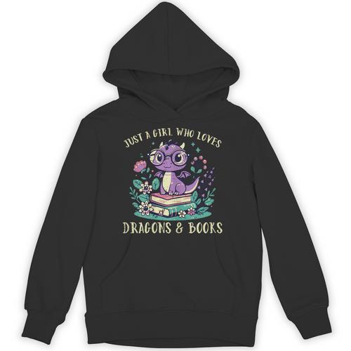 Girls Loves Dragon Books Fantasy Girls Kids Toddler Women Unisex Hoodie - Bookorys