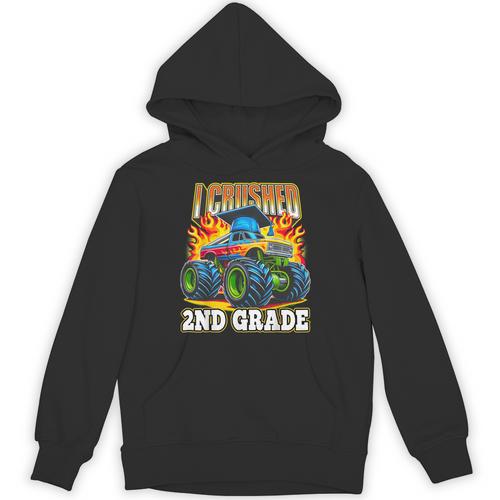 Graduation 2nd Grade Monster Truck Boys I Crushed Grad Unisex Hoodie - Best Gift Smart