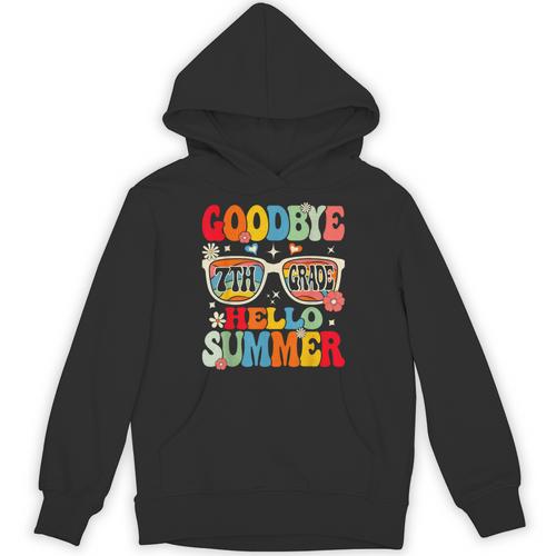 Groovy Goodbye 7th Grade Graduation Hello Summer Kids Unisex Hoodie - Best Gift Smart