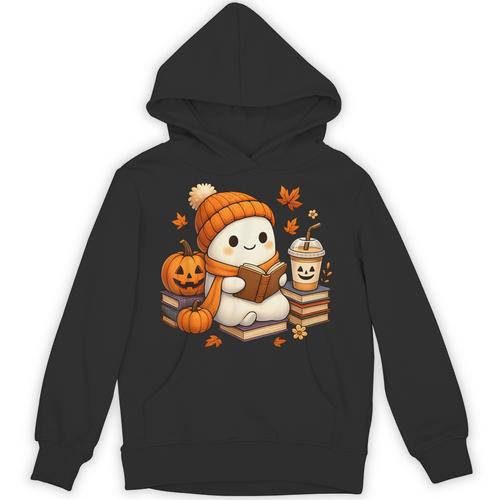 Halloween Ghost Reading Book Lovers Coffee Girl Women Unisex Hoodie - Bookorys CA