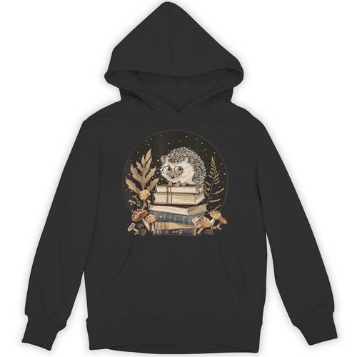 Hedgehog With Books Reading Cottagecore Aesthetics Unisex Hoodie - Bookorys